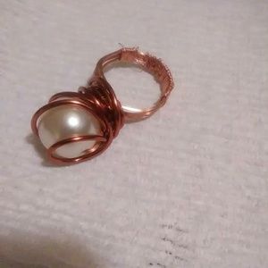 SOLD Triple-banded Copper & Pearl Statement Ring